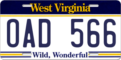 WV license plate OAD566