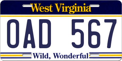 WV license plate OAD567