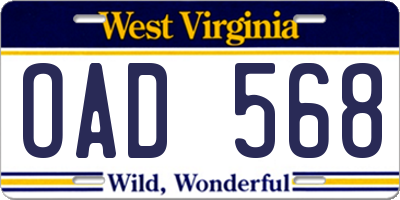WV license plate OAD568