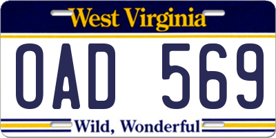WV license plate OAD569