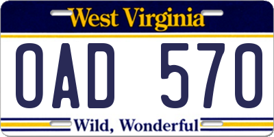 WV license plate OAD570