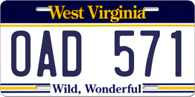 WV license plate OAD571