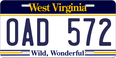 WV license plate OAD572