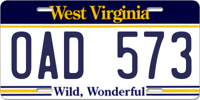 WV license plate OAD573