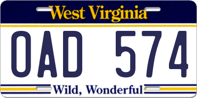 WV license plate OAD574