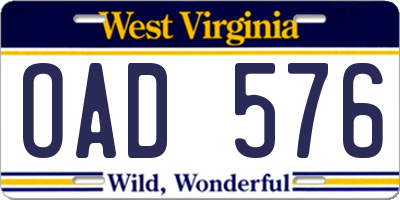 WV license plate OAD576