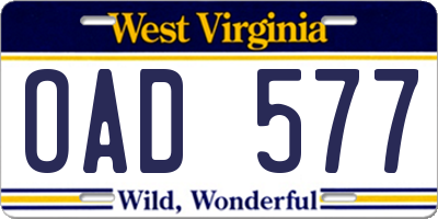 WV license plate OAD577