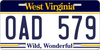 WV license plate OAD579