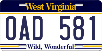 WV license plate OAD581