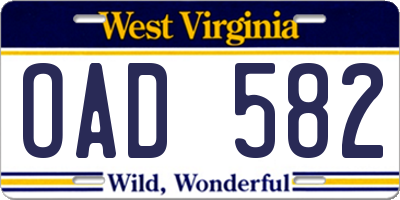 WV license plate OAD582