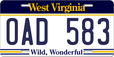 WV license plate OAD583