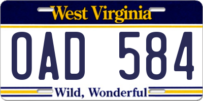 WV license plate OAD584