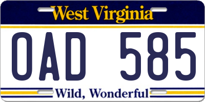 WV license plate OAD585