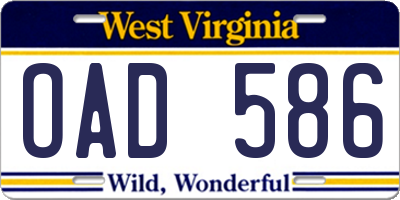 WV license plate OAD586