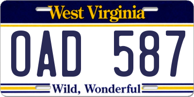 WV license plate OAD587