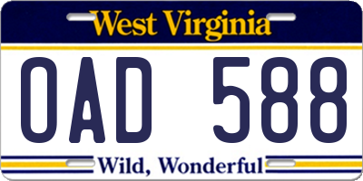 WV license plate OAD588