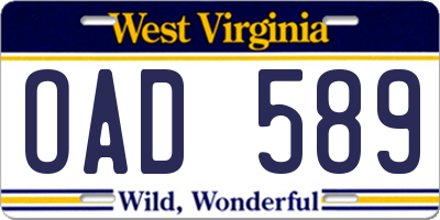 WV license plate OAD589