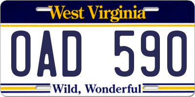 WV license plate OAD590