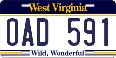 WV license plate OAD591
