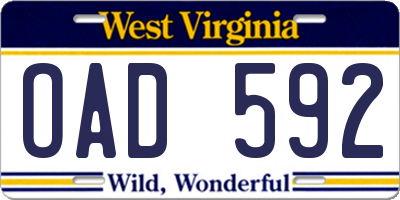 WV license plate OAD592