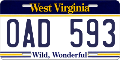 WV license plate OAD593