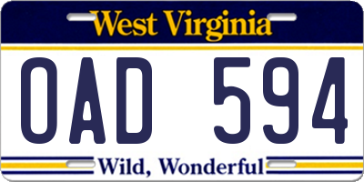WV license plate OAD594