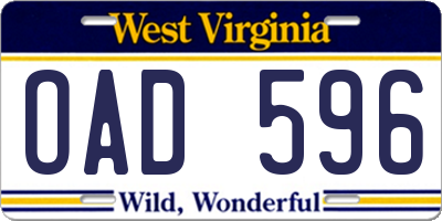 WV license plate OAD596