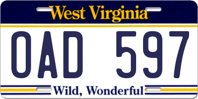 WV license plate OAD597