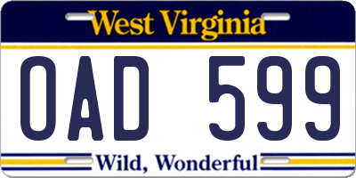 WV license plate OAD599