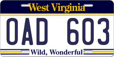 WV license plate OAD603