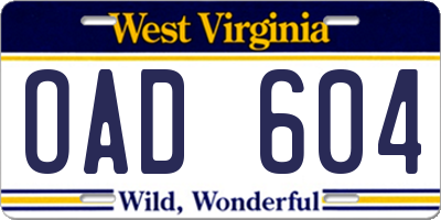 WV license plate OAD604