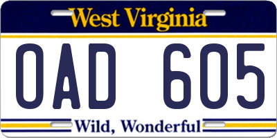 WV license plate OAD605