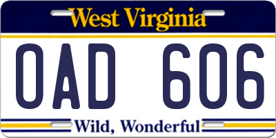 WV license plate OAD606