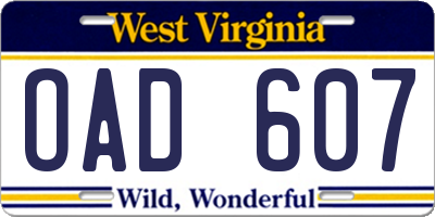 WV license plate OAD607