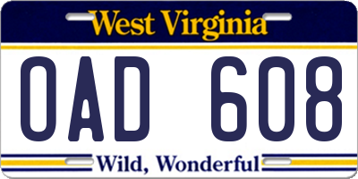 WV license plate OAD608