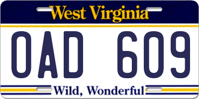 WV license plate OAD609