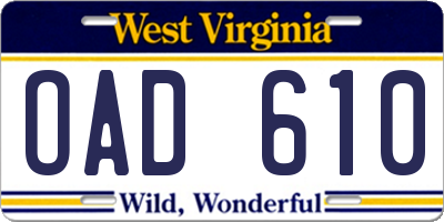 WV license plate OAD610