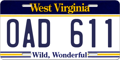 WV license plate OAD611