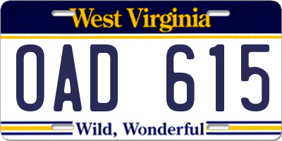 WV license plate OAD615