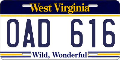 WV license plate OAD616