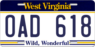 WV license plate OAD618