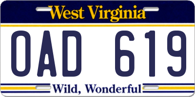 WV license plate OAD619