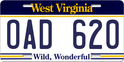 WV license plate OAD620