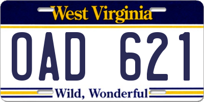 WV license plate OAD621