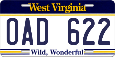 WV license plate OAD622