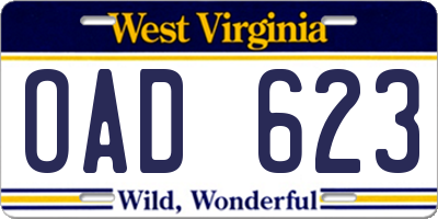WV license plate OAD623