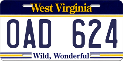 WV license plate OAD624