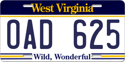 WV license plate OAD625