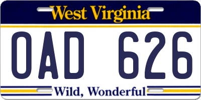 WV license plate OAD626