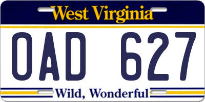 WV license plate OAD627
